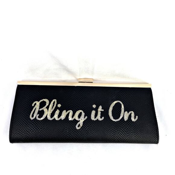 Bling It On Black Sequin Gold Clutch Bag Sequin INC Holiday Date Formal Party - Picture 1 of 4